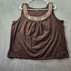 Charter Club Shirt Womens 1XL Brown Beaded Neck Stretch Sleeveless Tank Top